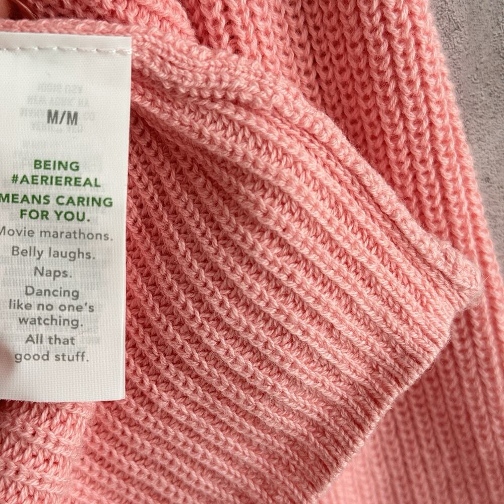 Aerie Knit Oversized Sweater Womens M Pink Cotton Soft 1/2 button Henley Ribbed - Picture 5 of 13